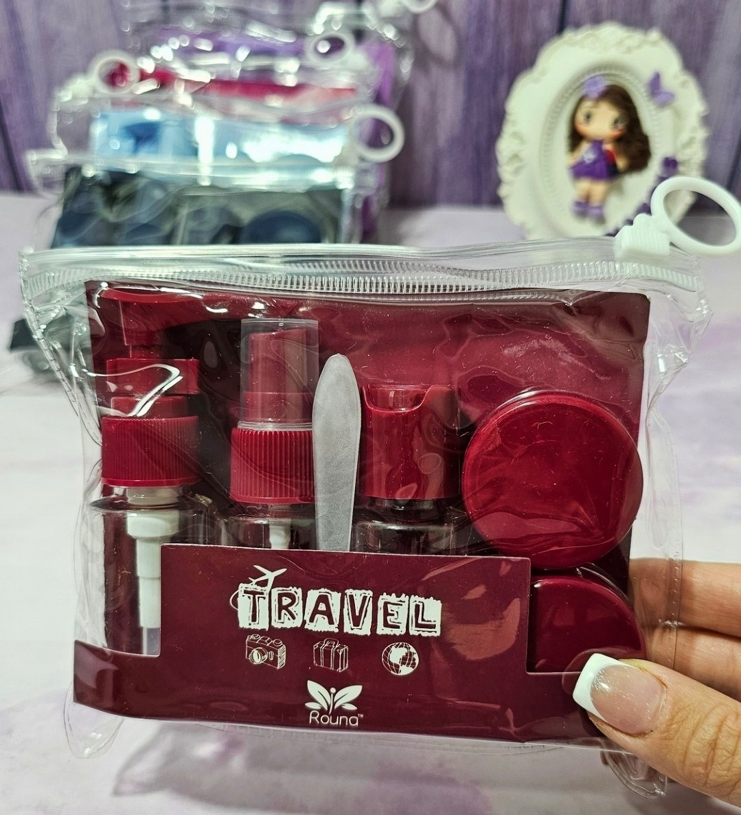 ست مسافرتی آرایشی ۶تکه زرشکی